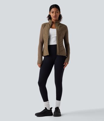 PuffFlex Stand Collar Zipper Long Sleeve Running Quilted Jacket with Pockets