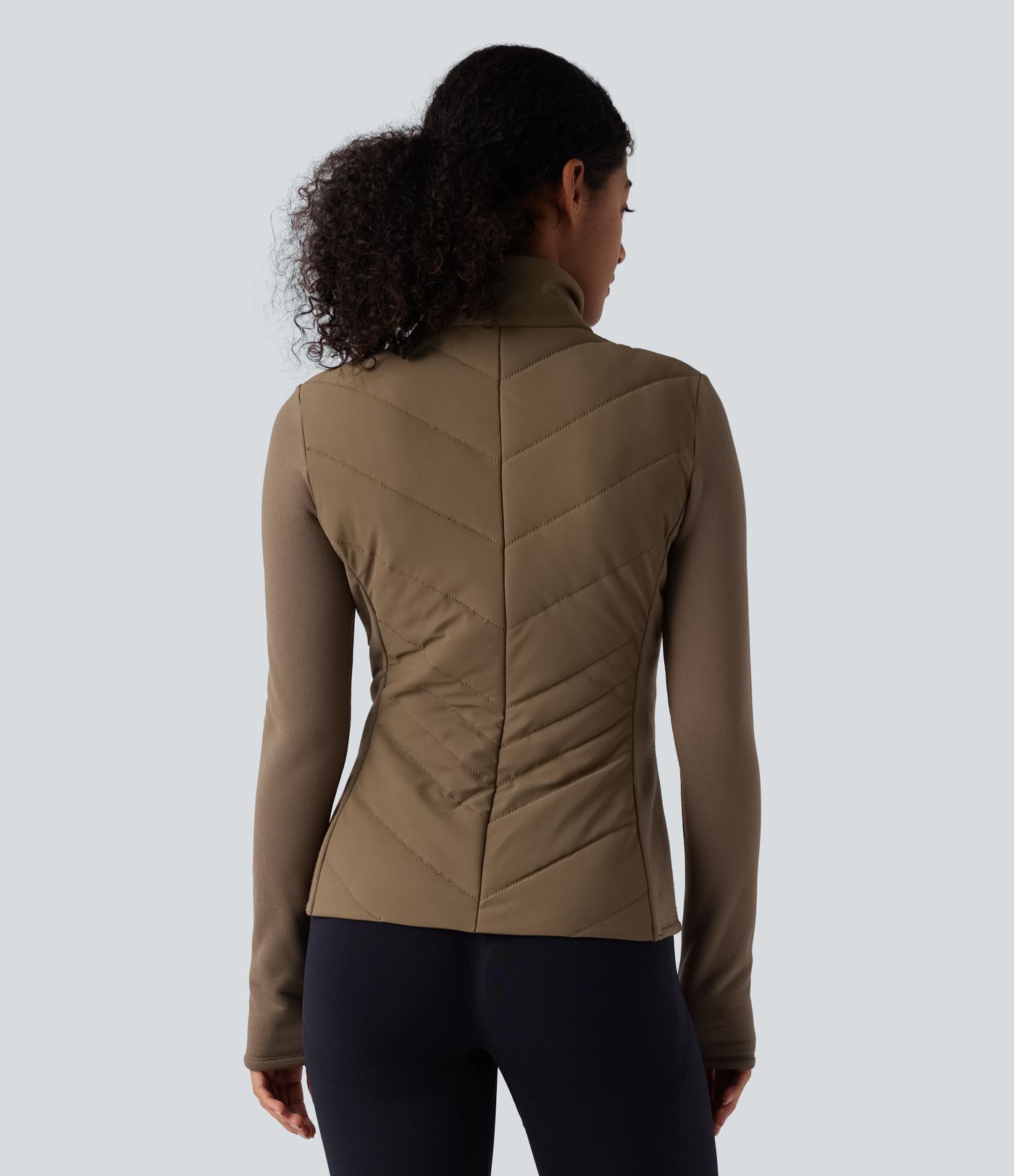 PuffFlex Stand Collar Zipper Long Sleeve Running Quilted Jacket with Pockets