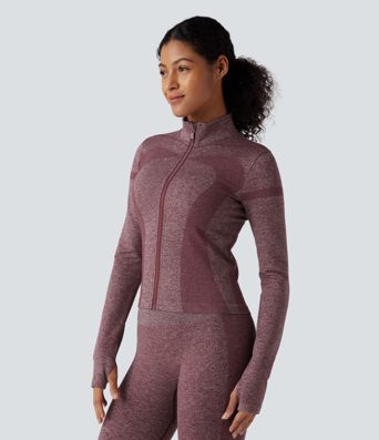 OneForm Seamless Flow Stand Collar Zipper Long Sleeve Thumb Hole Yoga Warming Jacket