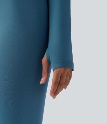 OneForm Seamless Flow Halter Long Sleeve Thumb Hole Cropped Yoga Sports Top