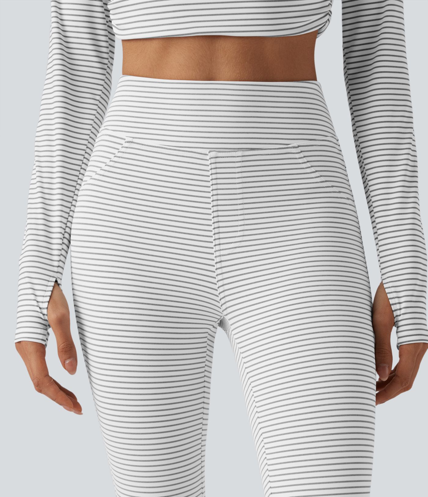 High Waisted Stripes Casual 7/8 Leggings with Pockets