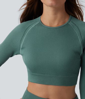 OneForm Seamless Flow Backless Long Sleeve Thumb Holes Cropped Yoga Sports Top