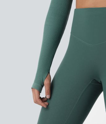 OneForm Seamless Flow Backless Long Sleeve Thumb Holes Cropped Yoga Sports Top