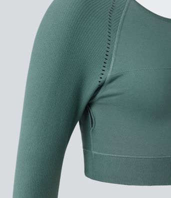 OneForm Seamless Flow Backless Long Sleeve Thumb Holes Cropped Yoga Sports Top