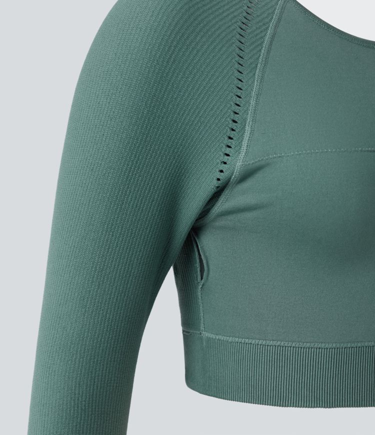 OneForm Seamless Flow Backless Long Sleeve Thumb Holes Cropped Yoga Sports Top