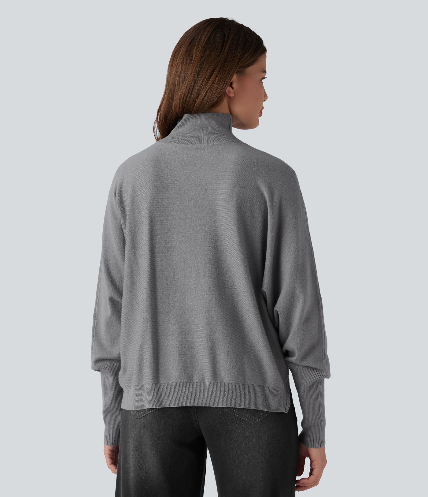 High Neck Long Sleeve High Low Work Jumper