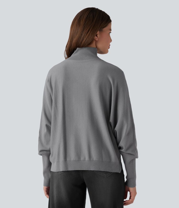 High Neck Long Sleeve High Low Work Jumper