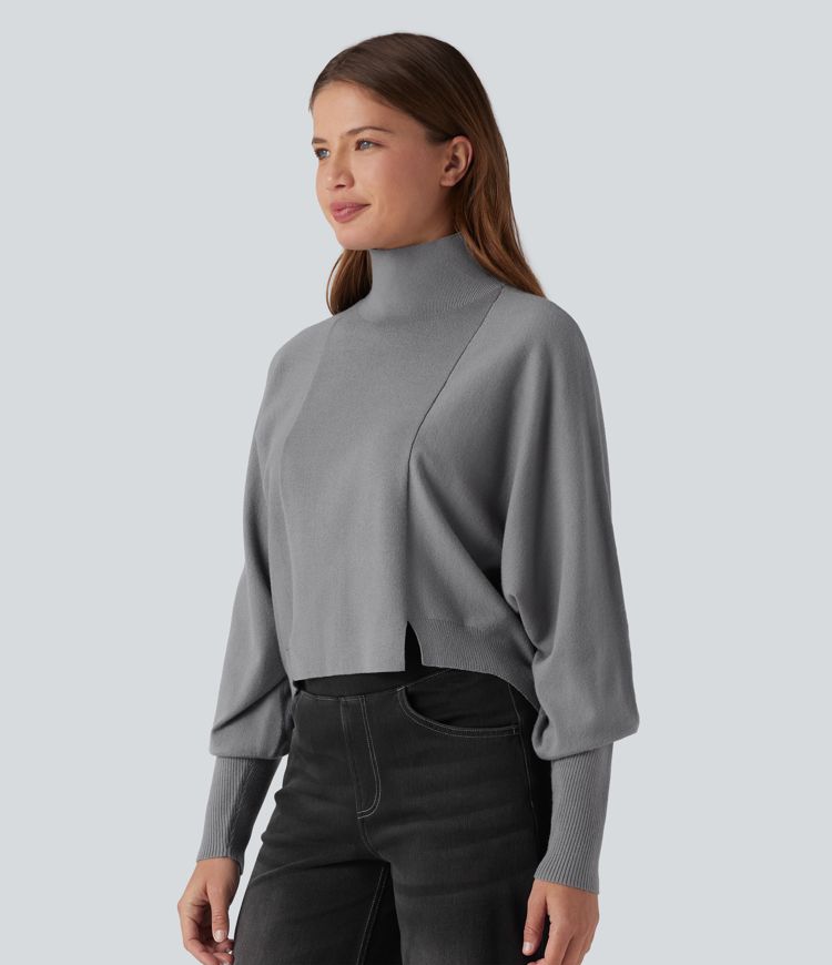 High Neck Long Sleeve High Low Work Jumper