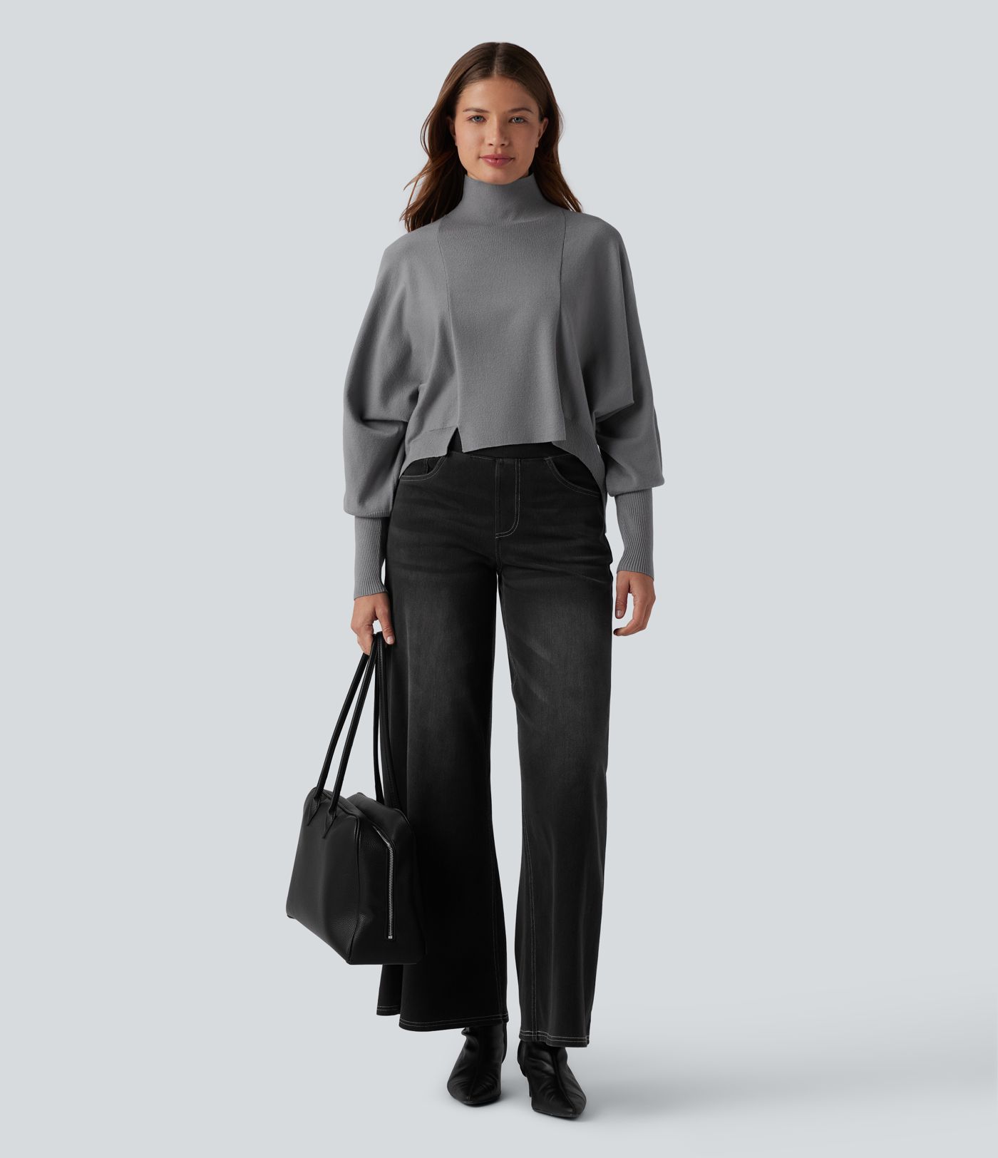 High Neck Long Sleeve High Low Work Jumper
