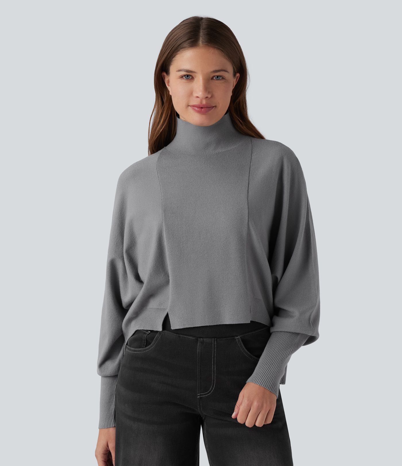 High Neck Long Sleeve High Low Work Jumper
