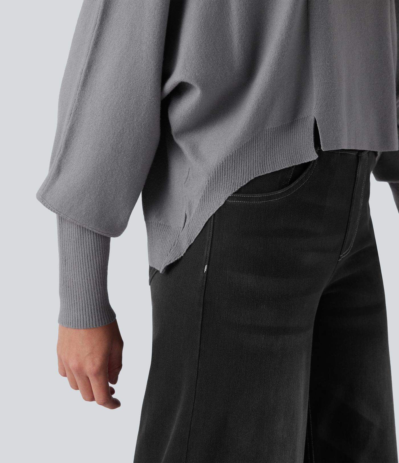 High Neck Long Sleeve High Low Work Jumper