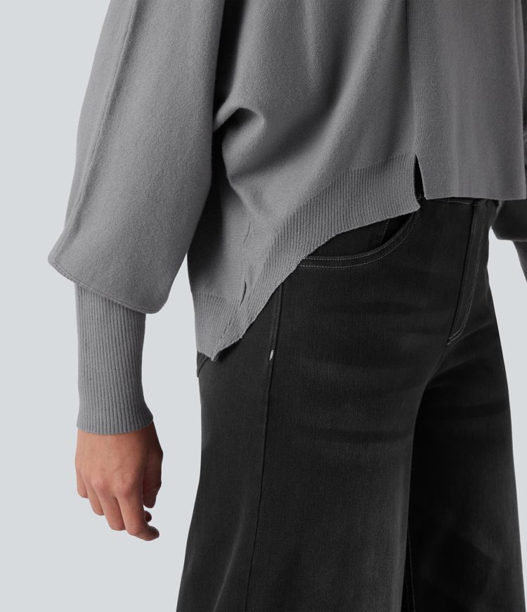 High Neck Long Sleeve High Low Work Jumper