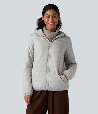 Reversible Hooded Zipper Long Sleeve Fleece Casual Padded Jacket with Pockets (Two Looks in One)