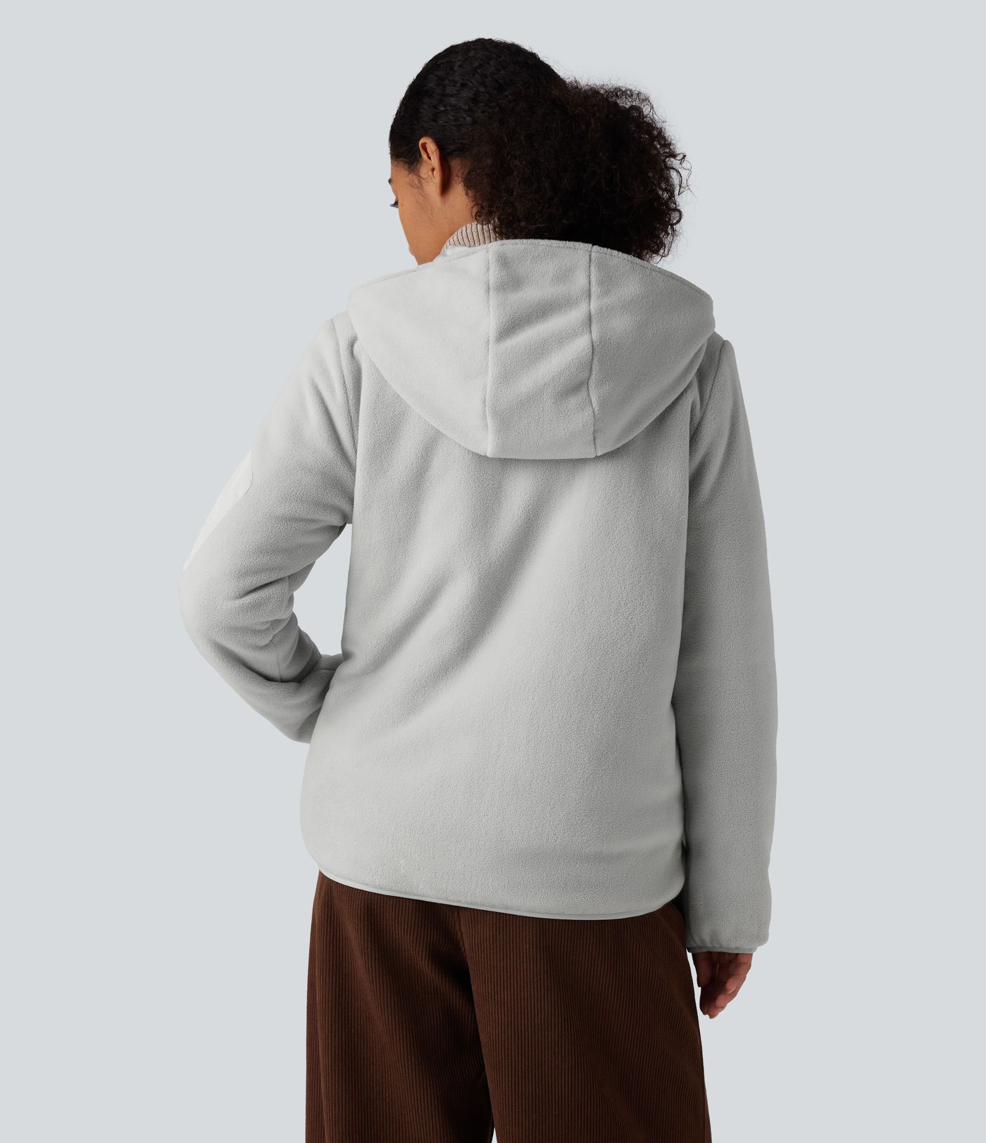 Reversible Hooded Zipper Long Sleeve Fleece Casual Padded Jacket with Pockets (Two Looks in One)