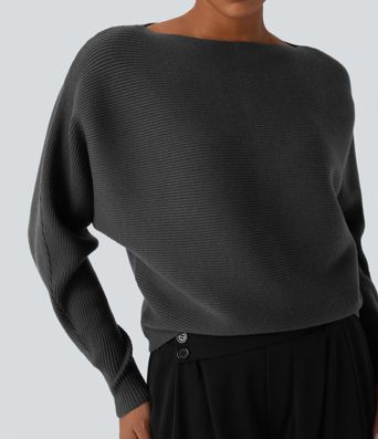 Boat Neck Batwing Sleeve Casual Sweater