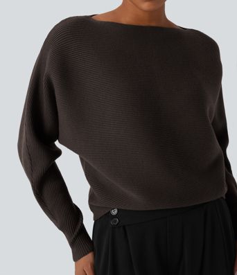 Lässiger Pullover mit U-Boot-Ausschnitt und Fledermausärmeln