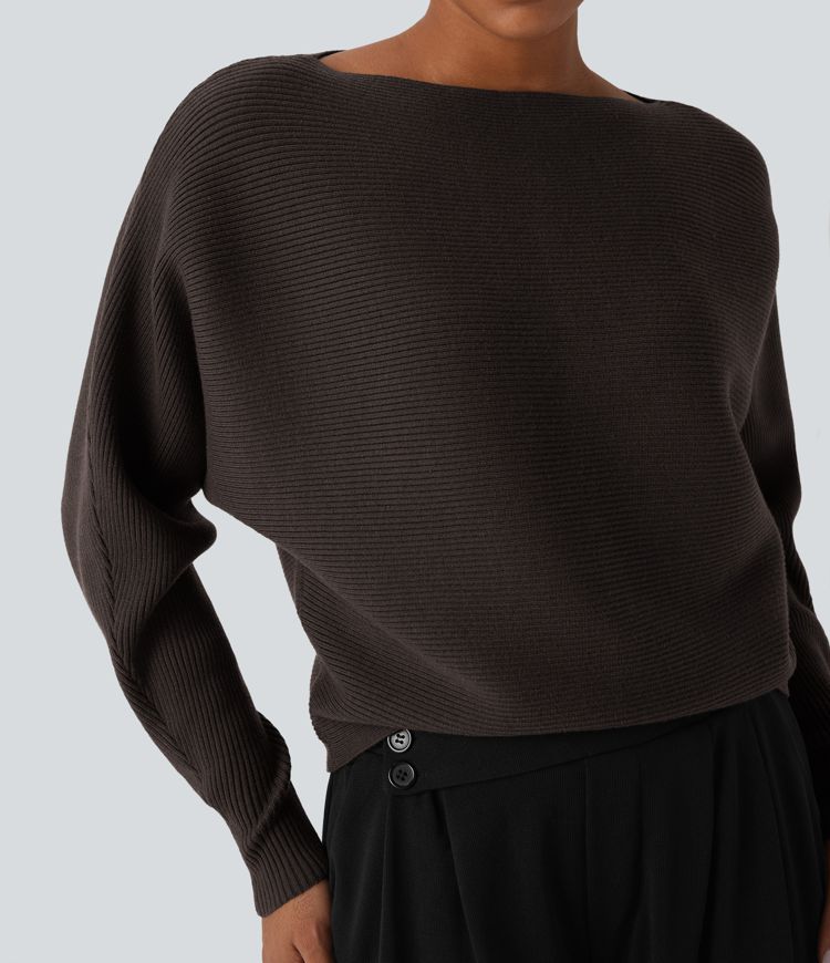 Lässiger Pullover mit U-Boot-Ausschnitt und Fledermausärmeln
