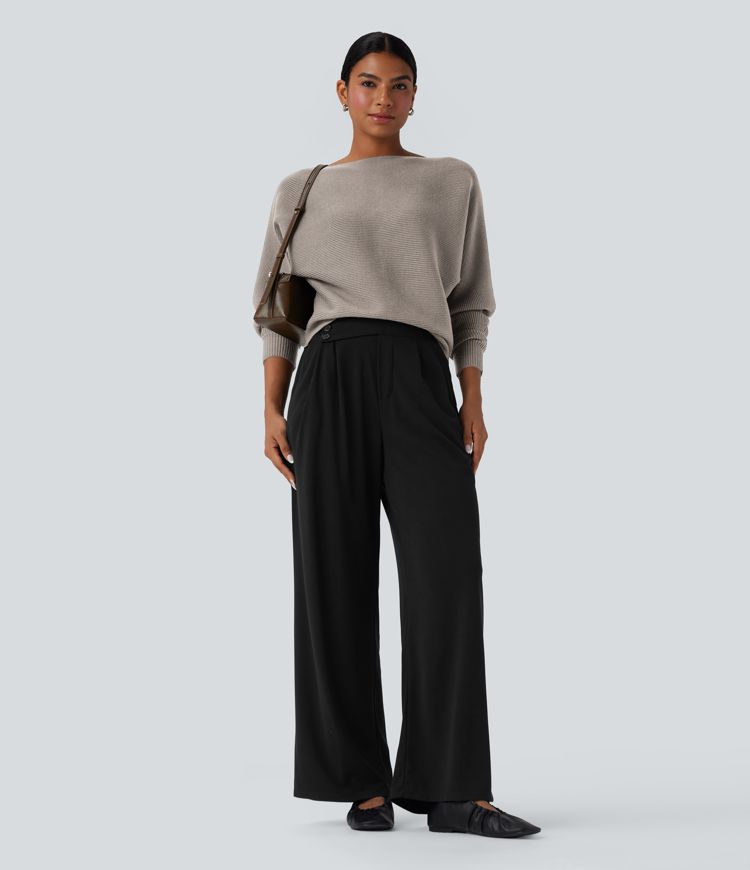 Boat Neck Batwing Sleeve Casual Sweater