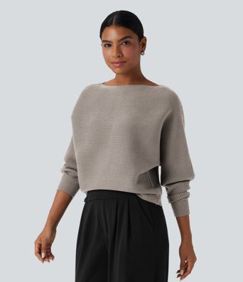 Boat Neck Batwing Sleeve Casual Sweater