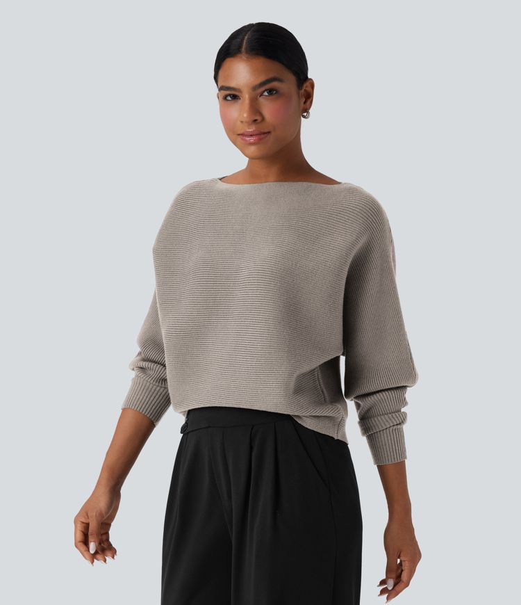 Boat Neck Batwing Sleeve Casual Sweater