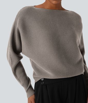 Boat Neck Batwing Sleeve Casual Sweater