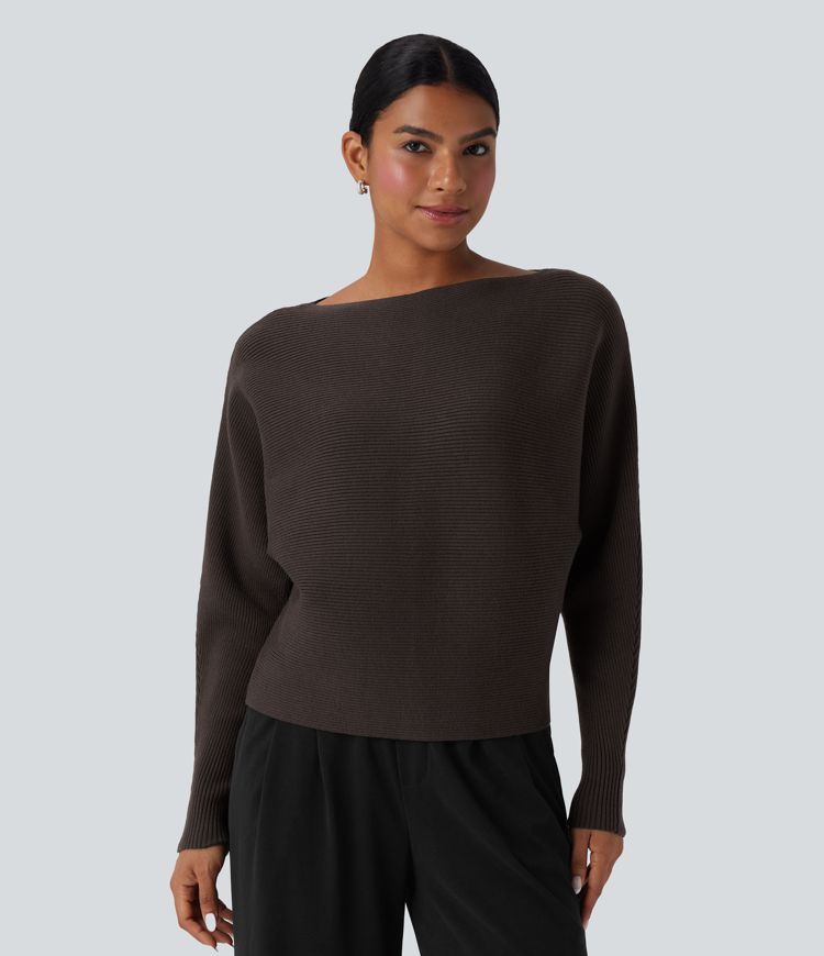 Lässiger Pullover mit U-Boot-Ausschnitt und Fledermausärmeln