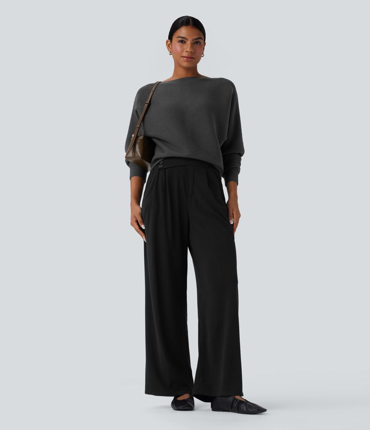 Boat Neck Batwing Sleeve Casual Sweater