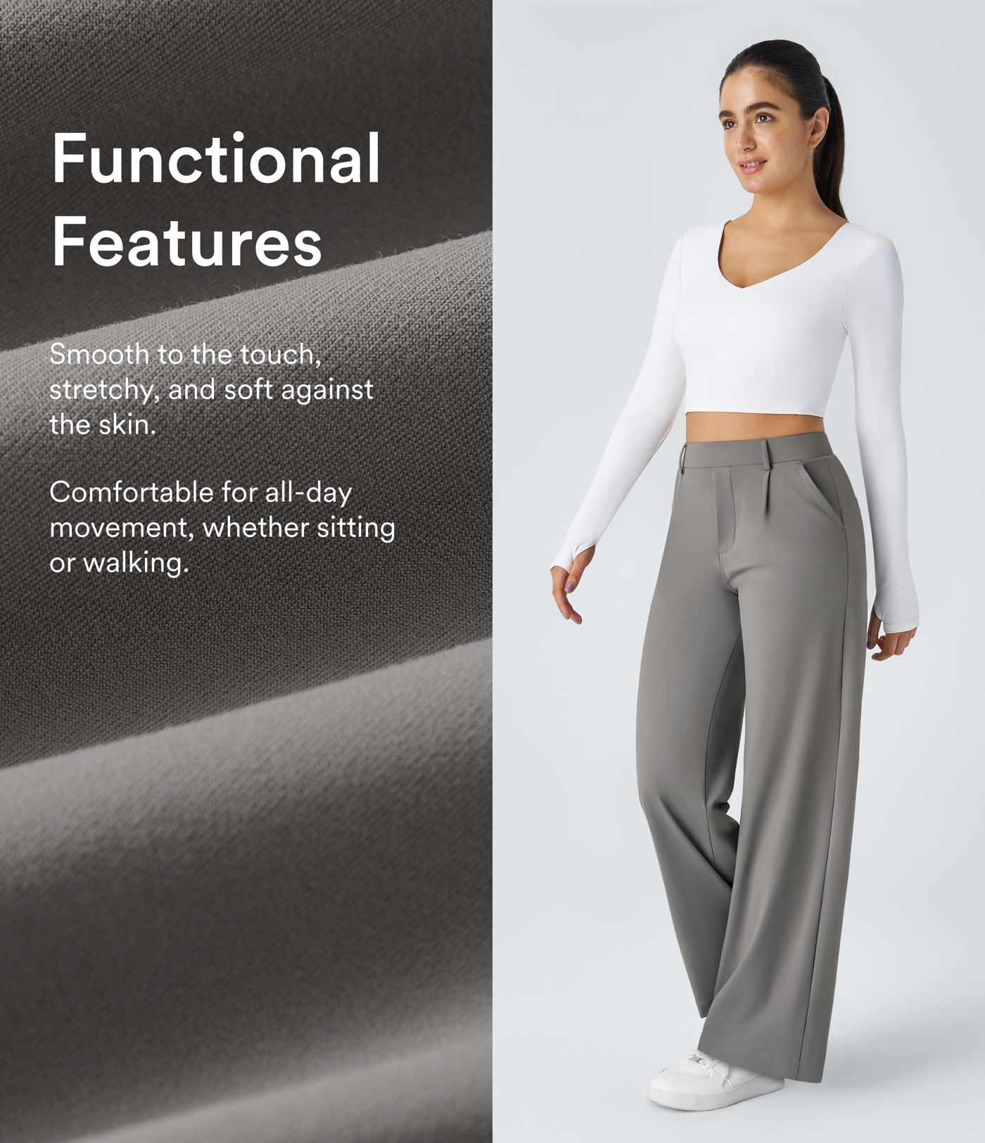 Pracovné nohavice s vysokým pásom, vreckami a rovnými nohavicami