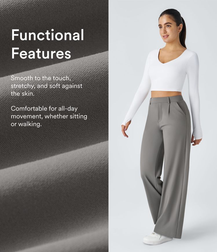 Pracovné nohavice s vysokým pásom, vreckami a rovnými nohavicami