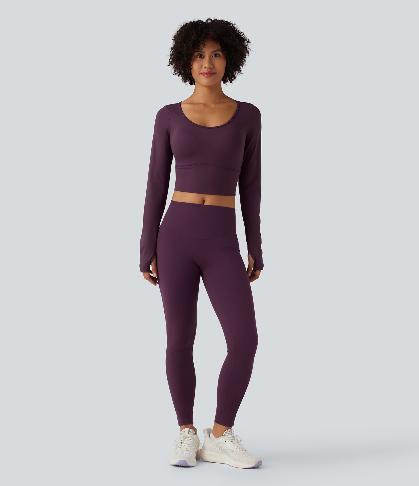 SoftlyZero™ Airy Scoop Neck Push-Up Long Sleeve Thumb Hole Cool Touch Cropped Yoga Sports Top-UPF50+