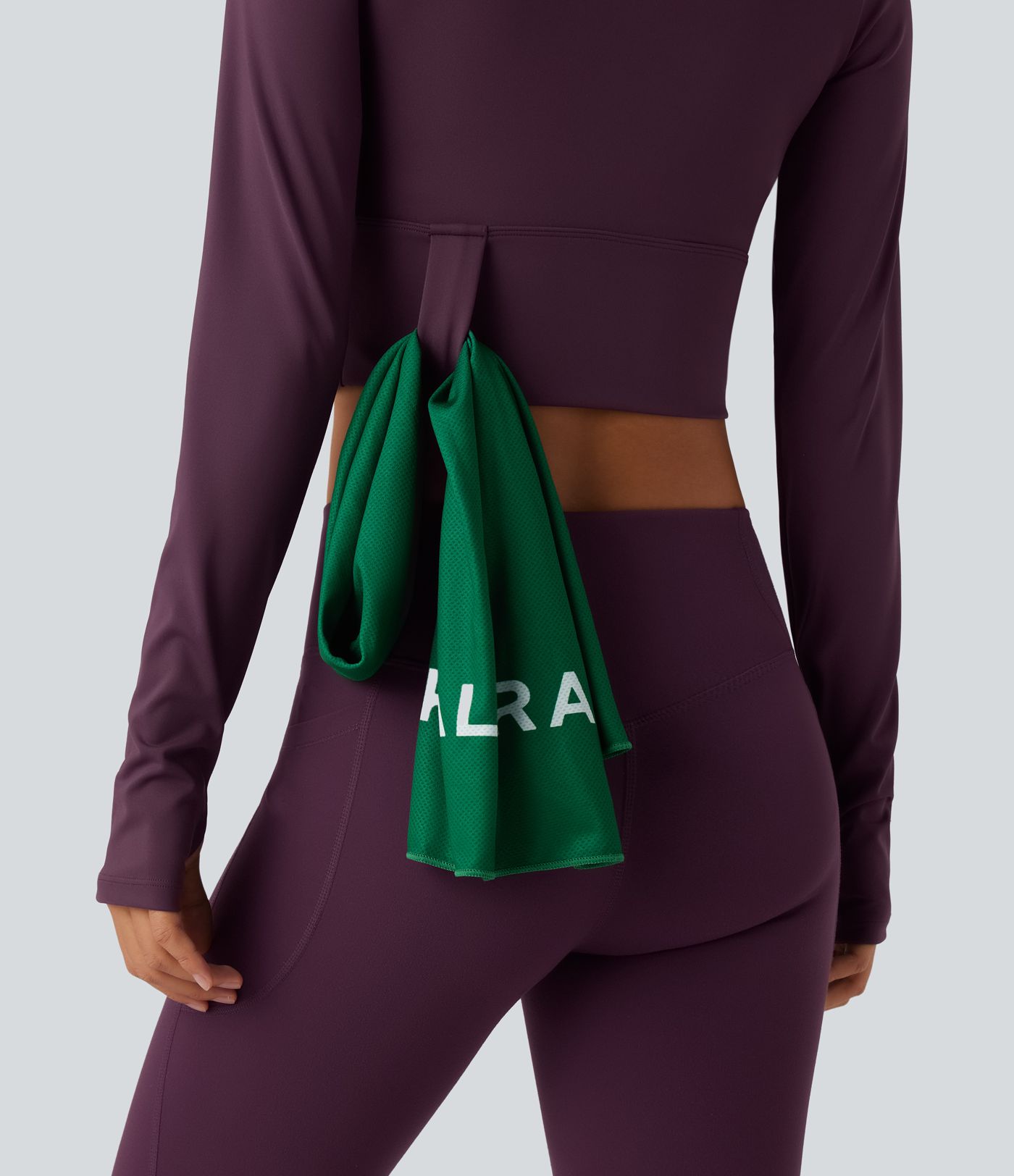 SoftlyZero™ Airy Scoop Neck Push-Up Long Sleeve Thumb Hole Cool Touch Cropped Yoga Sports Top-UPF50+