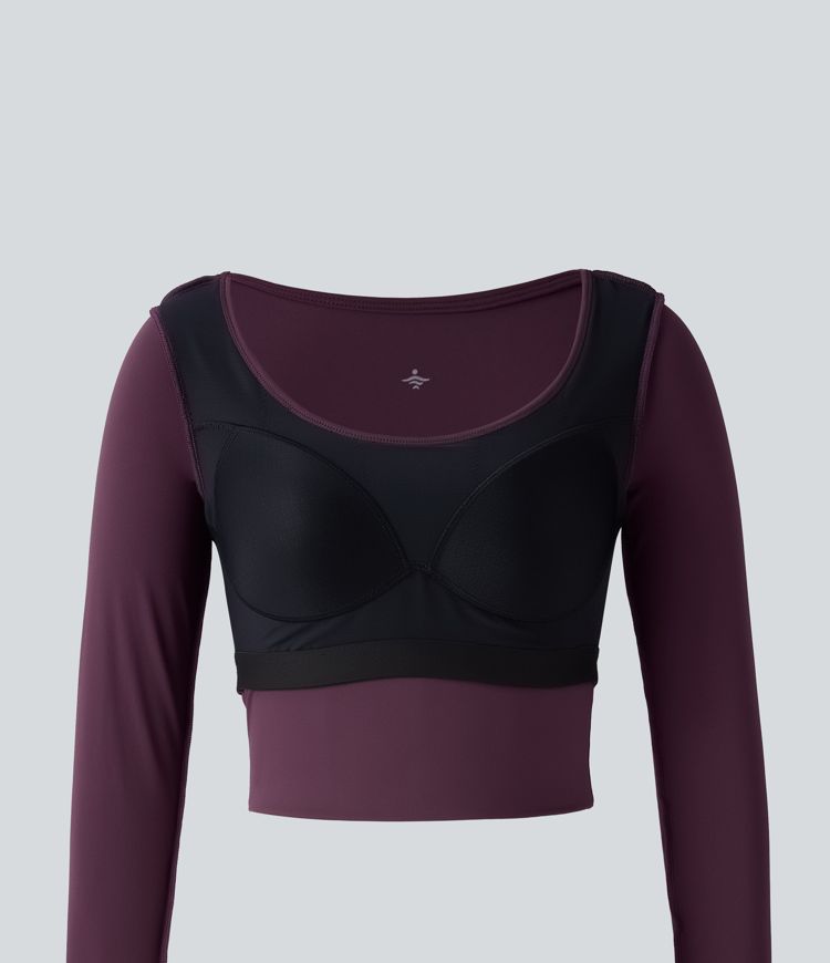 SoftlyZero™ Airy Scoop Neck Push-Up Long Sleeve Thumb Hole Cool Touch Cropped Yoga Sports Top-UPF50+