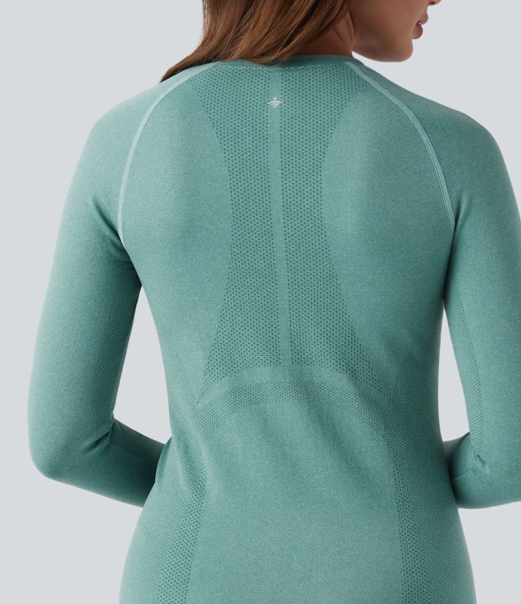 OneForm Seamless Flow Top de sport yoga à col rond, manches longues raglan avec passants pouces