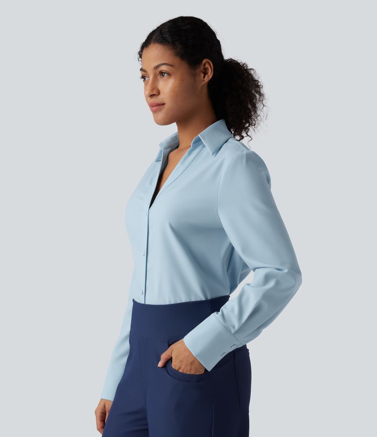 Rypistymätön V-aukollinen, pitkähihainen chiffon-paita työkäyttöön