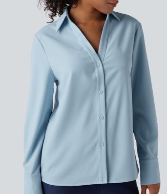 Rypistymätön V-aukollinen, pitkähihainen chiffon-paita työkäyttöön