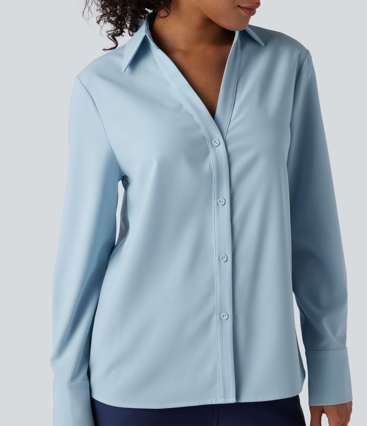 Rypistymätön V-aukollinen, pitkähihainen chiffon-paita työkäyttöön