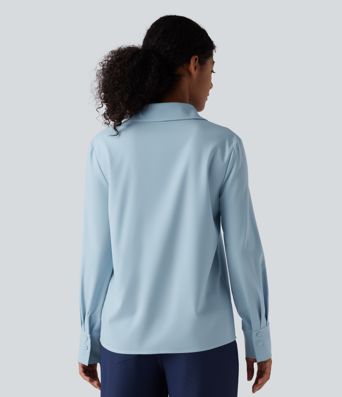 Rypistymätön V-aukollinen, pitkähihainen chiffon-paita työkäyttöön