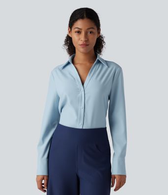 Rypistymätön V-aukollinen, pitkähihainen chiffon-paita työkäyttöön