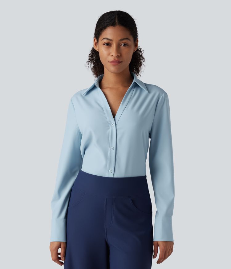 Rypistymätön V-aukollinen, pitkähihainen chiffon-paita työkäyttöön