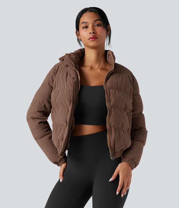 Doudoune velours côtelé col montant avec poches