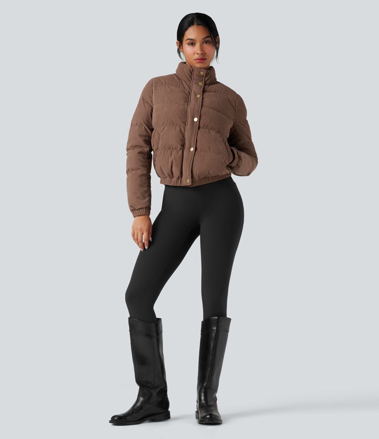 Doudoune velours côtelé col montant avec poches