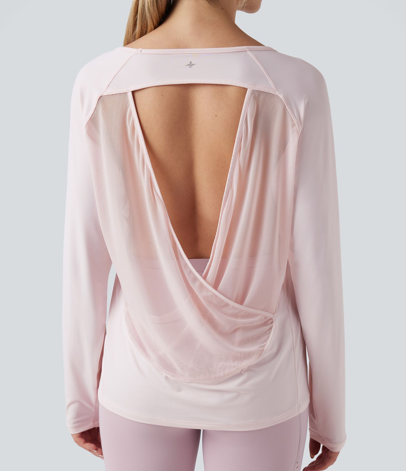 Scoop Neck Long Sleeve Contrast Mesh Yoga Sports Top