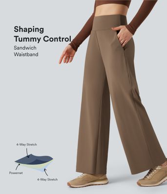 High Waisted Tummy Control Wide Leg Yoga Pants with Pockets