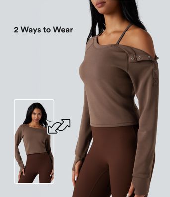 SpacerTek™ Boat Neck Long Sleeve Thumb Holes Casual Sweatshirt