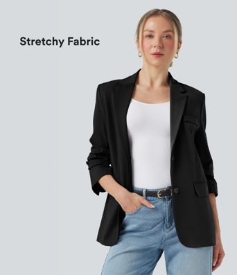 DayStretch Notched Collar Long Sleeve Work Blazer with Pockets