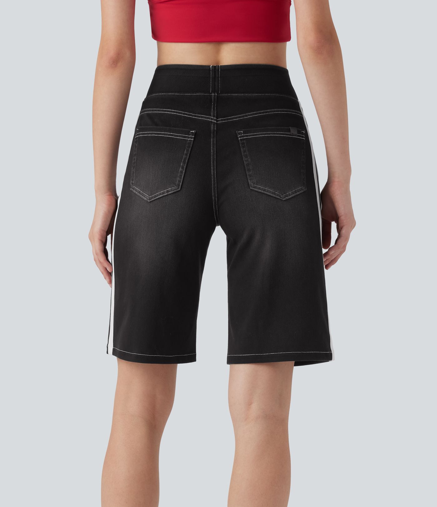 Halara Flex™ High Waisted Stripe Washed Denim Women Casual Baggy Shorts with Pockets