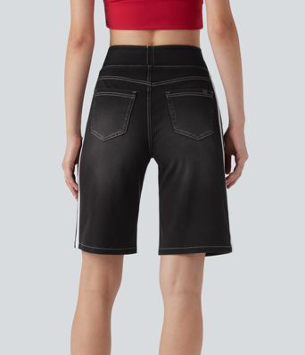 Halara Flex™ High Waisted Stripe Washed Denim Women Casual Baggy Shorts with Pockets