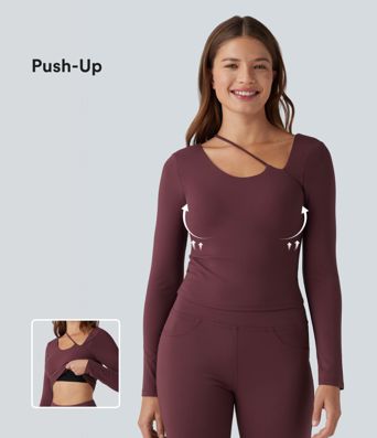 SoftlyZero™ Plush Asymmetric Neck Push-Up Long Sleeve Yoga Sports Top
