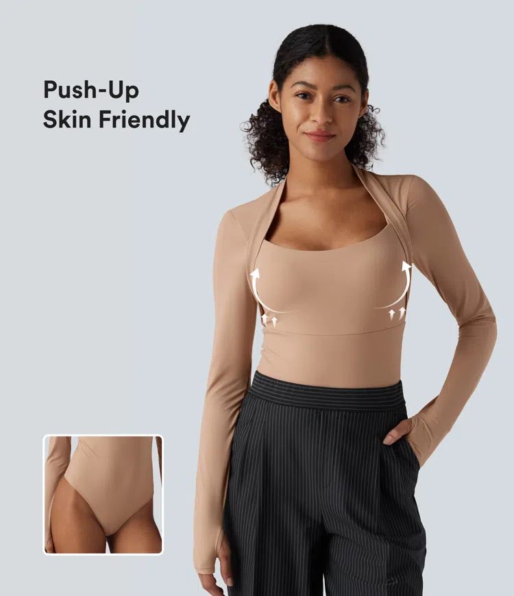 Maple Sugar High Stretch Push-Up Long Sleeve Thumb Hole Casual Bodysuit A/B Cup / 1