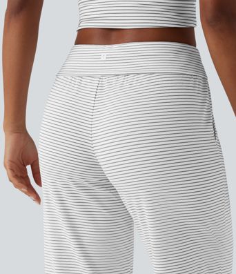 Foldover Low Rise Drawstring Stripes Casual Straight Leg Pants with Pockets Foldover Low Rise Drawstring Stripes Casual Straight Leg Pants with Pockets